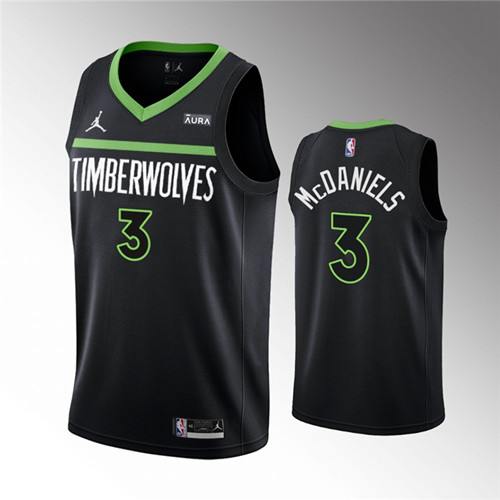 Men's Minnesota Timberwolves #3 Jaden McDaniels Black Statement Edition Stitched Jersey - Click Image to Close